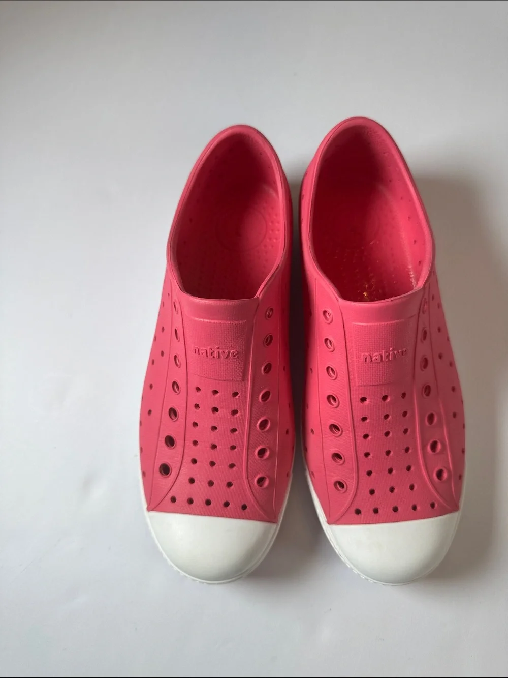 Native Pink Slip-On Water-Friendly Sneakers with White Toe Cap